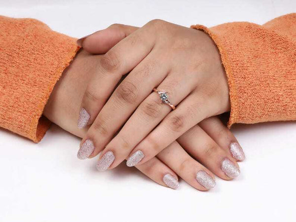 Rose Gold Salt and Pepper Diamond Engagement Ring  | Crescent Claw Prong Bridal Ring