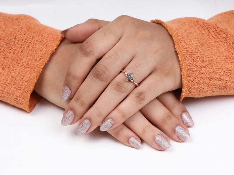 Rose Gold Salt and Pepper Diamond Engagement Ring  | Crescent Claw Prong Bridal Ring