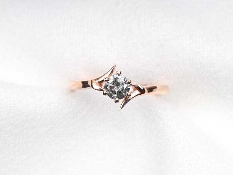 Rose Gold Salt and Pepper Diamond Engagement Ring  | Crescent Claw Prong Bridal Ring