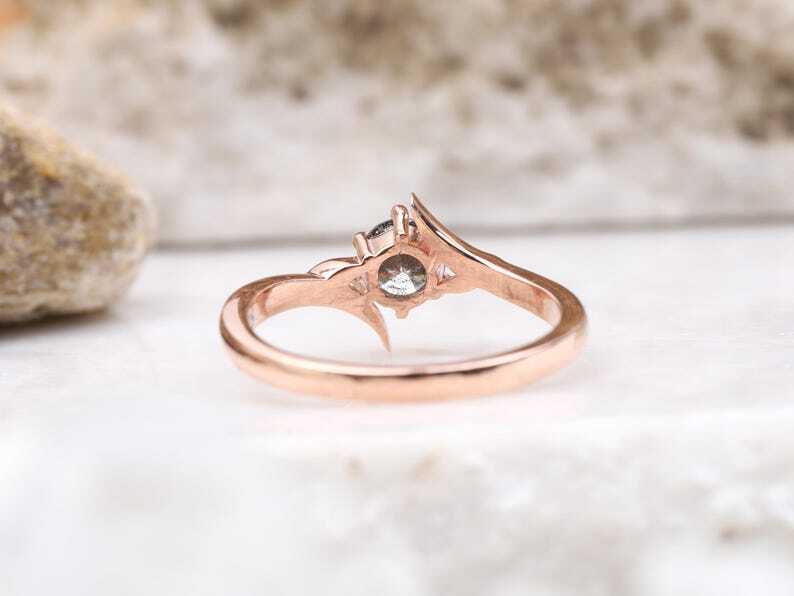 Rose Gold Salt and Pepper Diamond Engagement Ring  | Crescent Claw Prong Bridal Ring