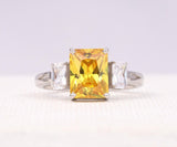 Radiant Cut Citrine Three Stone Ring – Minimalist Engagement or Promise Ring
