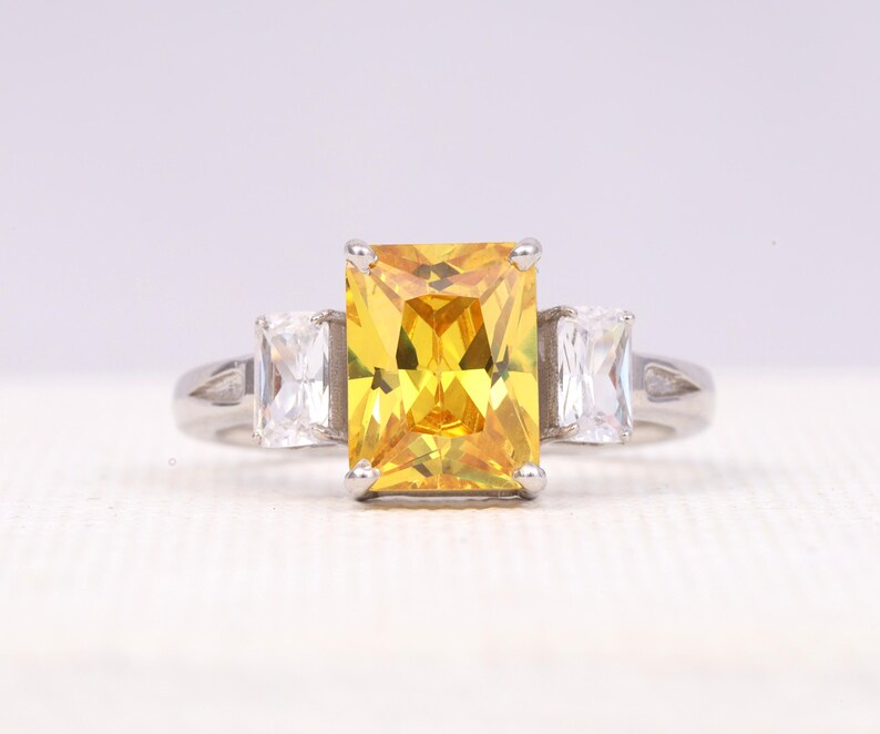 Radiant Cut Citrine Three Stone Ring – Minimalist Engagement or Promise Ring