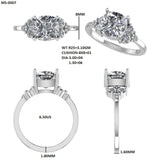 Cushion Cut Diamond Ring with Side Accents in Silver