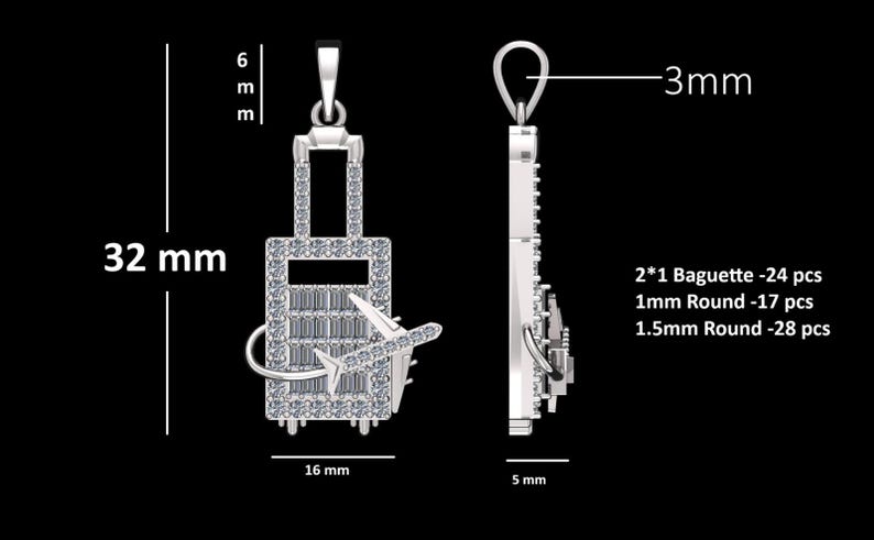 Crystal-Studded Travel Charm Pendant – Airplane & Suitcase Design