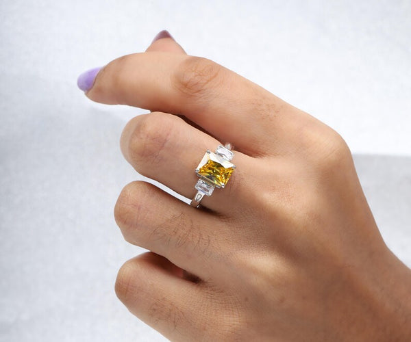 Radiant Cut Citrine Three Stone Ring – Minimalist Engagement or Promise Ring
