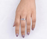 Blue Oval Gemstone Ring with Floral Diamond Accents