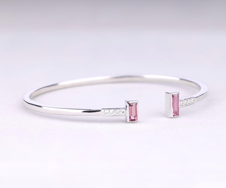 Pink Tourmaline Birthstone Open Cuff Bracelet
