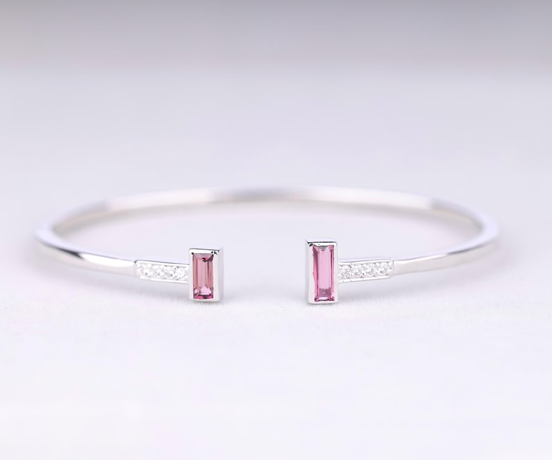 Pink Tourmaline Birthstone Open Cuff Bracelet
