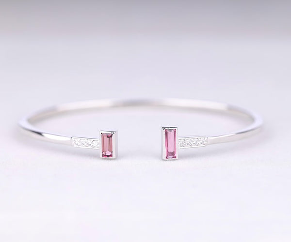 Dainty Pink Tourmaline Open Cuff Bracelet