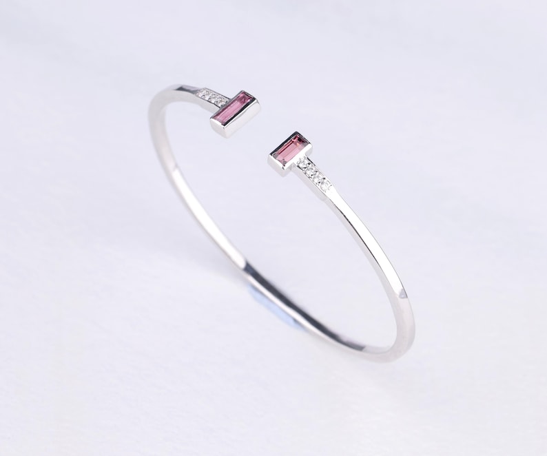 Pink Tourmaline Birthstone Open Cuff Bracelet