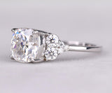 Cushion Cut Diamond Ring with Side Accents in Silver