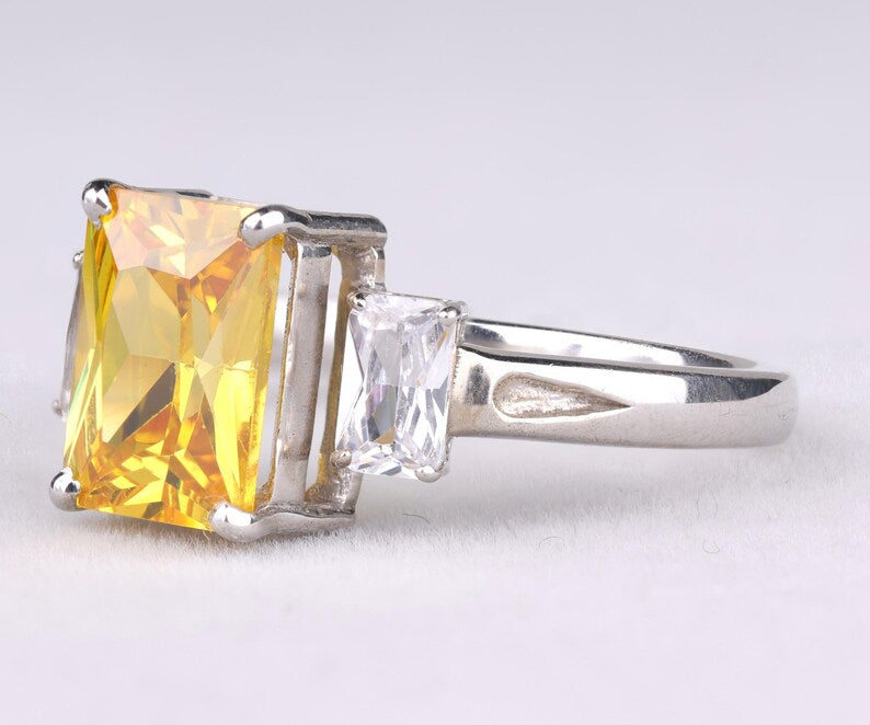 Radiant Cut Citrine Three Stone Ring – Minimalist Engagement or Promise Ring
