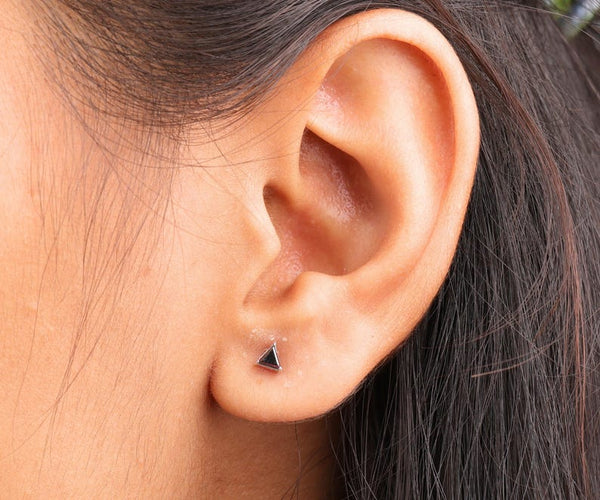 Minimalist Triangle Black Gemstone Stud Earrings