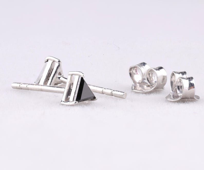Triangle Shaped Black Diamond Stud Earrings
