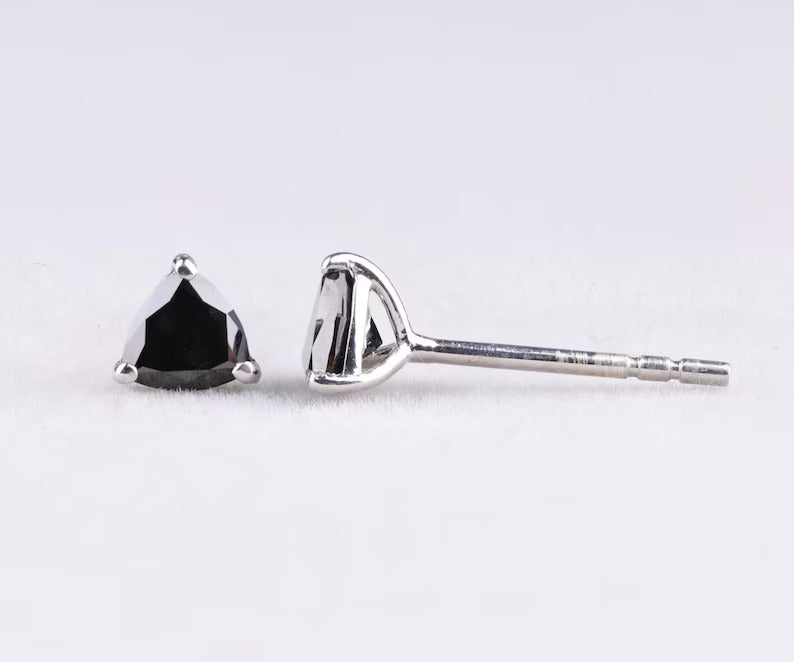 Trillion-Cut Black Gemstone Stud Earrings in White Gold