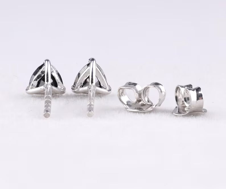 Trillion-Cut Black Gemstone Stud Earrings in White Gold