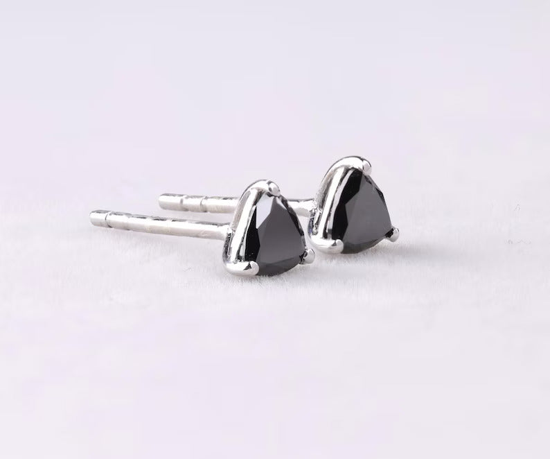 Trillion-Cut Black Gemstone Stud Earrings in White Gold