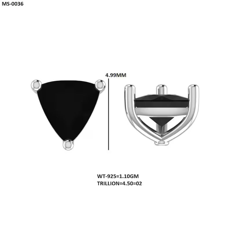 Trillion-Cut Black Gemstone Stud Earrings in White Gold