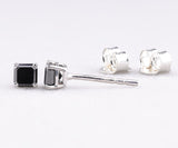Square-Cut Black Diamond Stud Earrings in White Gold