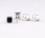 Square-Cut Black Diamond Stud Earrings in White Gold