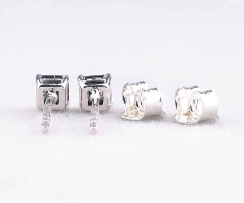 Square-Cut Black Diamond Stud Earrings in White Gold