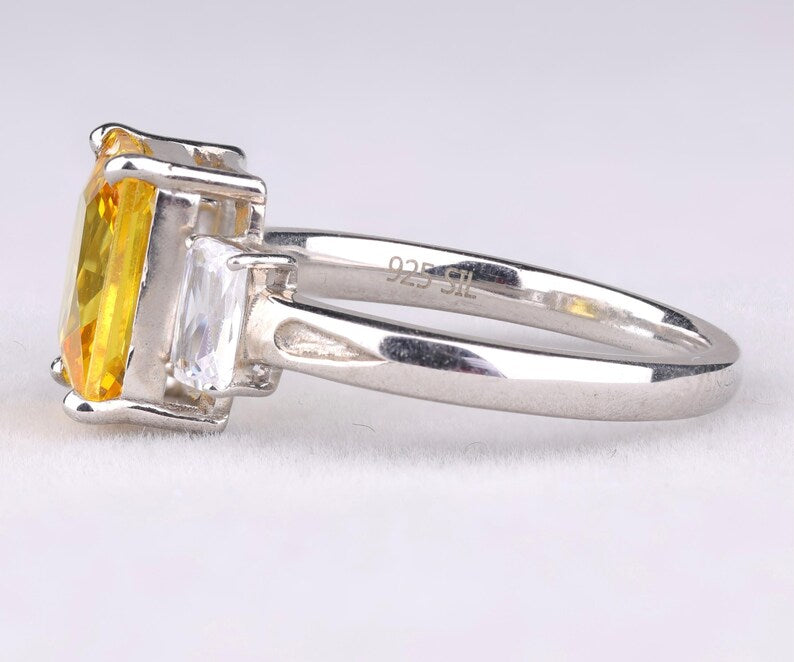 Radiant Cut Citrine Three Stone Ring – Minimalist Engagement or Promise Ring