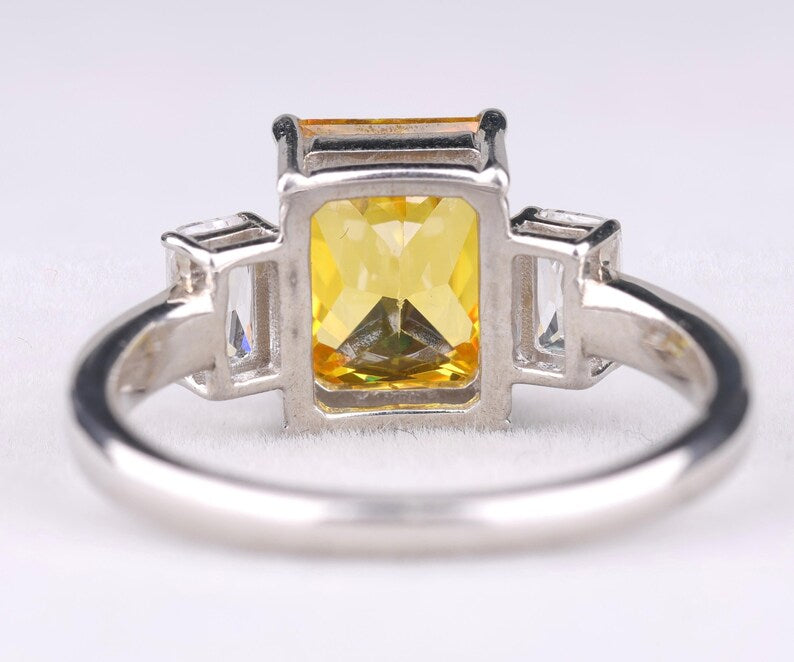 Radiant Cut Citrine Three Stone Ring – Minimalist Engagement or Promise Ring