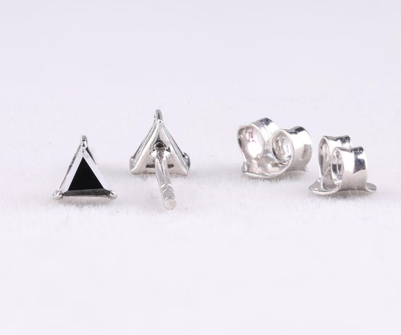 Minimalist Triangle Black Gemstone Stud Earrings
