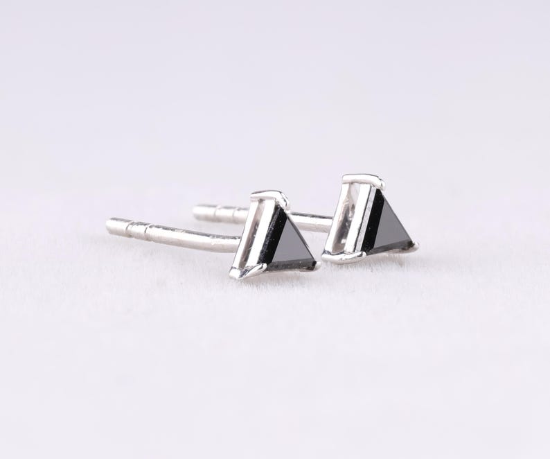 Minimalist Triangle Black Gemstone Stud Earrings