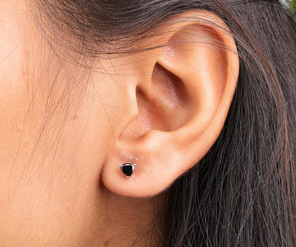 Trillion-Cut Black Gemstone Stud Earrings in White Gold