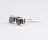 Square-Cut Black Diamond Stud Earrings in White Gold