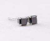 Square-Cut Black Diamond Stud Earrings in White Gold