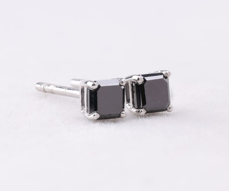 Square-Cut Black Diamond Stud Earrings in White Gold