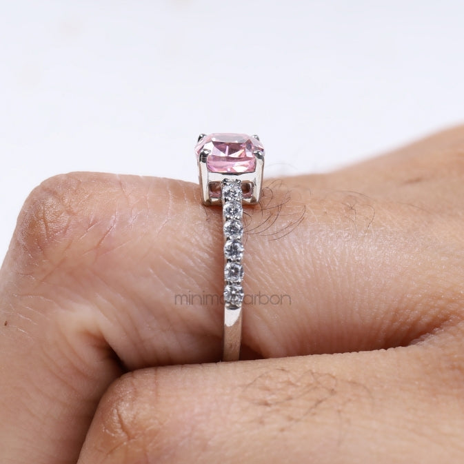 Cushion Cut Morganite Ring with Diamond Band