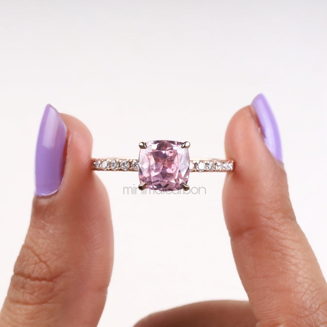 Cushion-Cut Morganite Engagement Ring with Diamond Ring