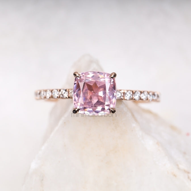 Cushion-Cut Morganite Engagement Ring with Diamond Ring