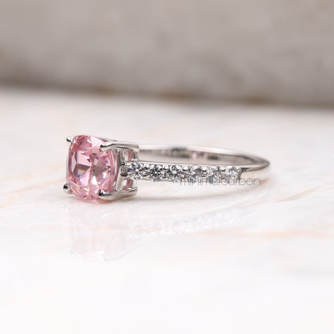Cushion Cut Morganite Ring with Diamond Band