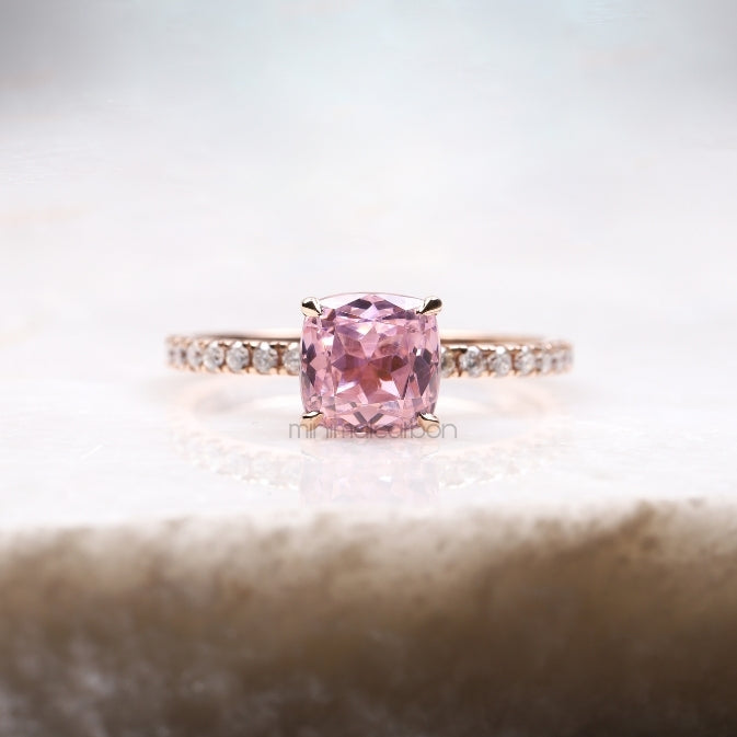 Cushion-Cut Morganite Engagement Ring with Diamond Ring