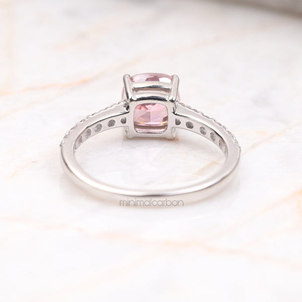 Cushion Cut Morganite Ring with Diamond Band