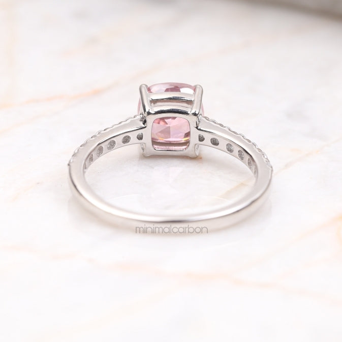 Cushion Cut Morganite Ring with Diamond Band