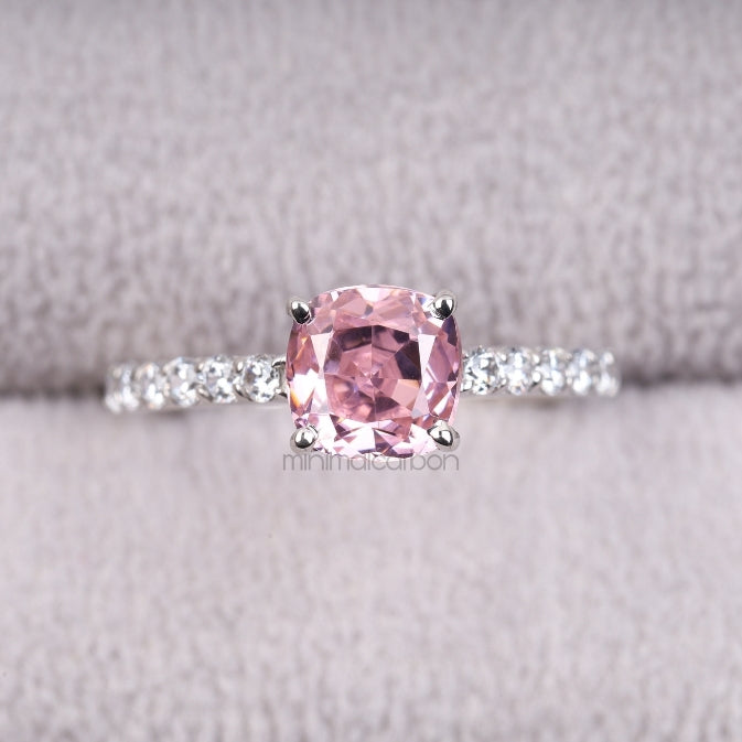 Cushion Cut Morganite Ring with Diamond Band