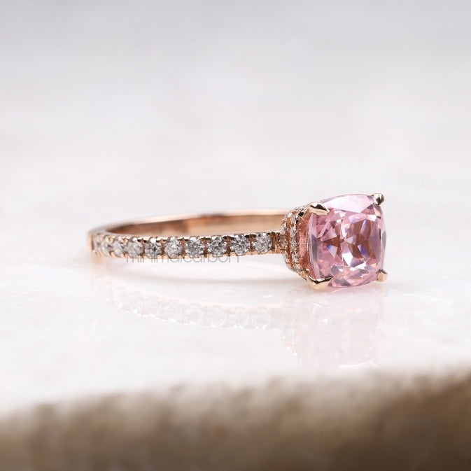 Cushion-Cut Morganite Engagement Ring with Diamond Ring