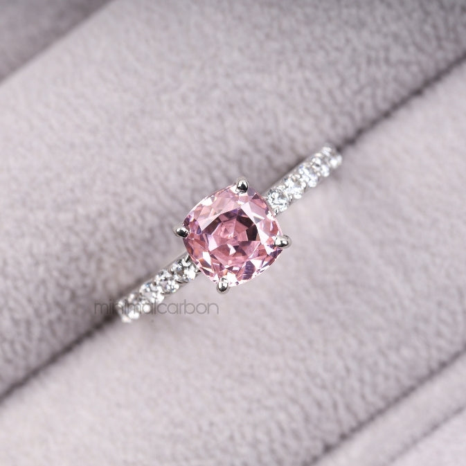 Cushion Cut Morganite Ring with Diamond Band