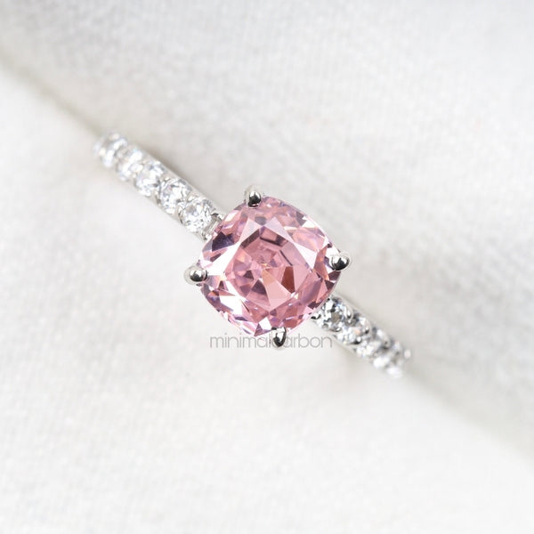 Cushion Cut Morganite Ring with Diamond Band