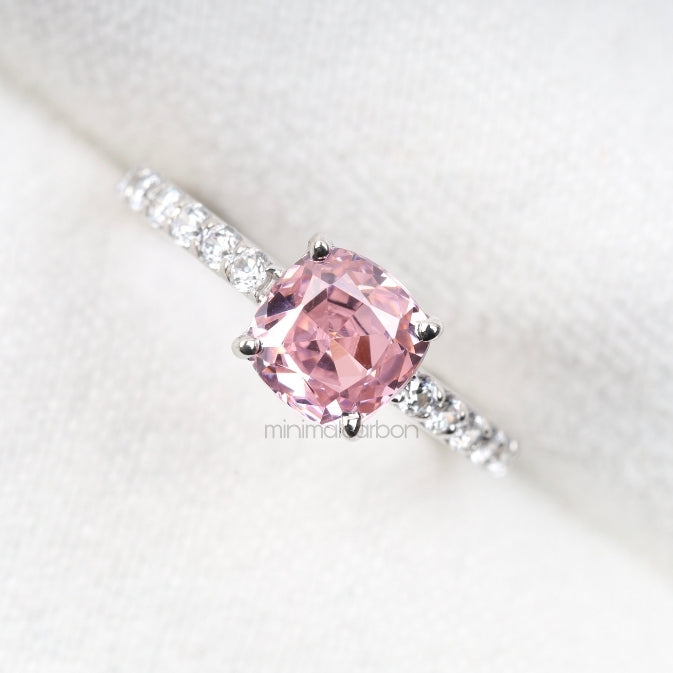 Cushion Cut Morganite Ring with Diamond Band