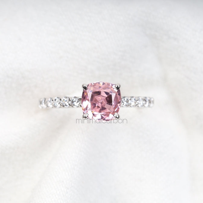 Cushion Cut Morganite Ring with Diamond Band
