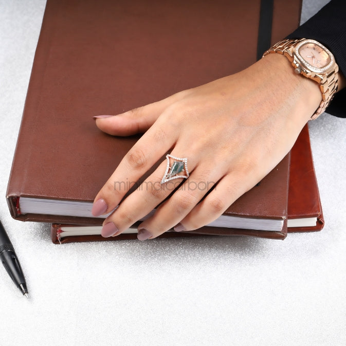Kite Cut Moissanite Salt And Pepper Diamond Anniversary Ring