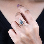 Kite Moss Agate Engagement Ring For Women 
