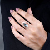 Kite Cut Moissanite Salt And Pepper Diamond Anniversary Ring
