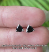 Trillion-Cut Black Gemstone Stud Earrings in White Gold